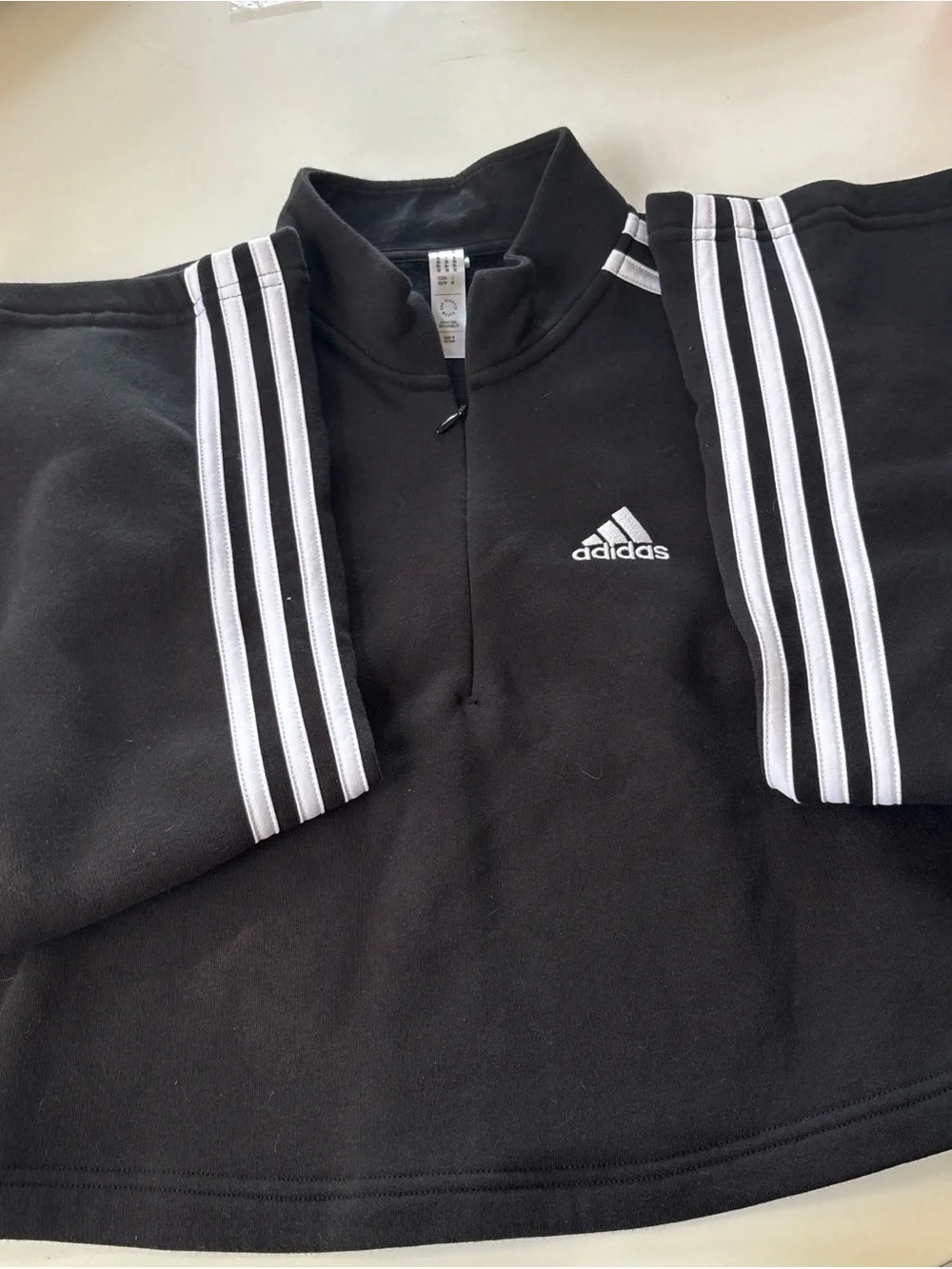 adidas Black Quarter-Zip Pullover with White Stripes - Picture 4 of 9